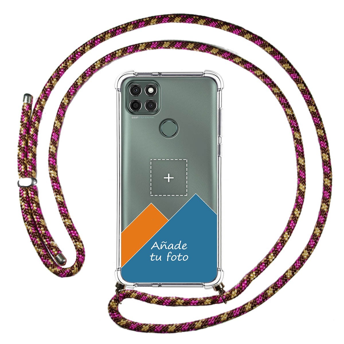 Personaliza tu Funda Colgante Transparente para Motorola Moto G9 Power con Cordon Rosa / Dorado Dibujo Personalizada