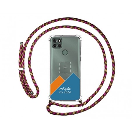 Personaliza tu Funda Colgante Transparente para Motorola Moto G9 Power con Cordon Rosa / Dorado Dibujo Personalizada