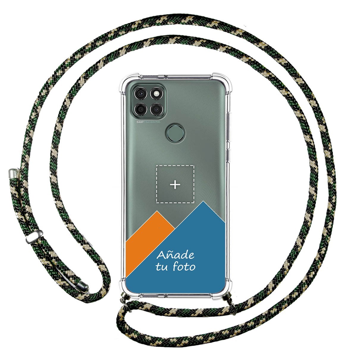 Personaliza tu Funda Colgante Transparente para Motorola Moto G9 Power con Cordon Verde / Dorado Dibujo Personalizada