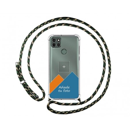 Personaliza tu Funda Colgante Transparente para Motorola Moto G9 Power con Cordon Verde / Dorado Dibujo Personalizada