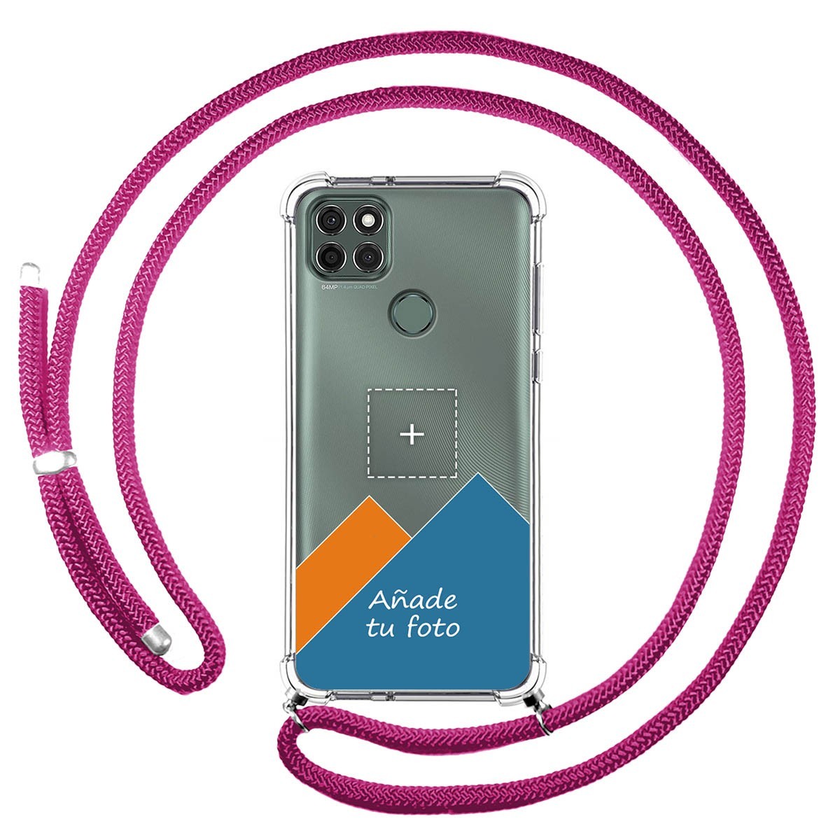 Personaliza tu Funda Colgante Transparente para Motorola Moto G9 Power con Cordon Rosa Fucsia Dibujo Personalizada