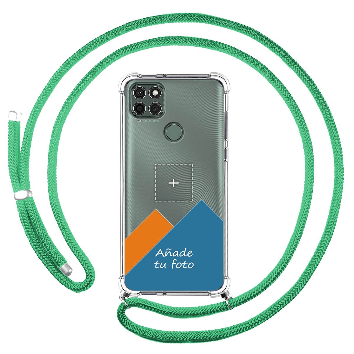 Personaliza tu Funda Colgante Transparente para Motorola Moto G9 Power con Cordon Verde Agua Dibujo Personalizada