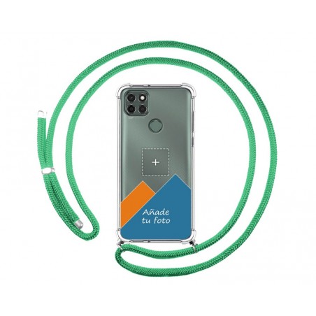 Personaliza tu Funda Colgante Transparente para Motorola Moto G9 Power con Cordon Verde Agua Dibujo Personalizada