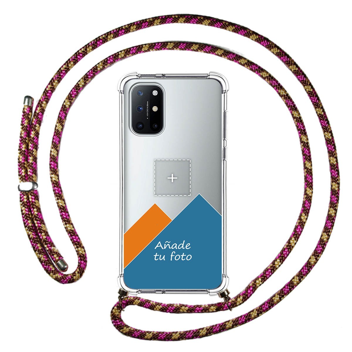 Personaliza tu Funda Colgante Transparente para OnePlus 8T 5G con Cordon Rosa / Dorado Dibujo Personalizada