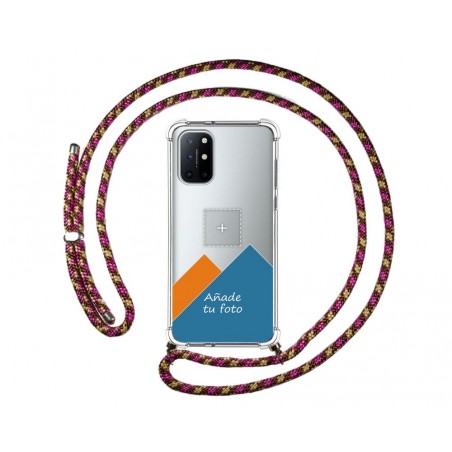 Personaliza tu Funda Colgante Transparente para OnePlus 8T 5G con Cordon Rosa / Dorado Dibujo Personalizada