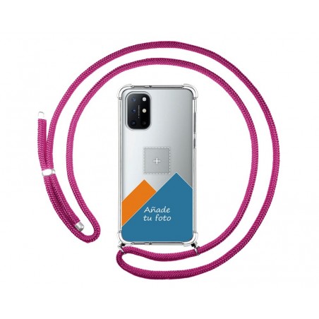 Personaliza tu Funda Colgante Transparente para OnePlus 8T 5G con Cordon Rosa Fucsia Dibujo Personalizada