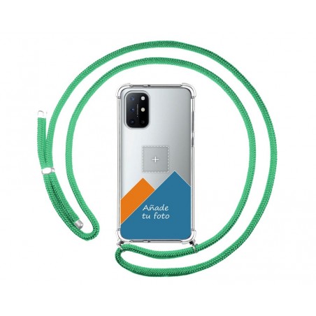 Personaliza tu Funda Colgante Transparente para OnePlus 8T 5G con Cordon Verde Agua Dibujo Personalizada