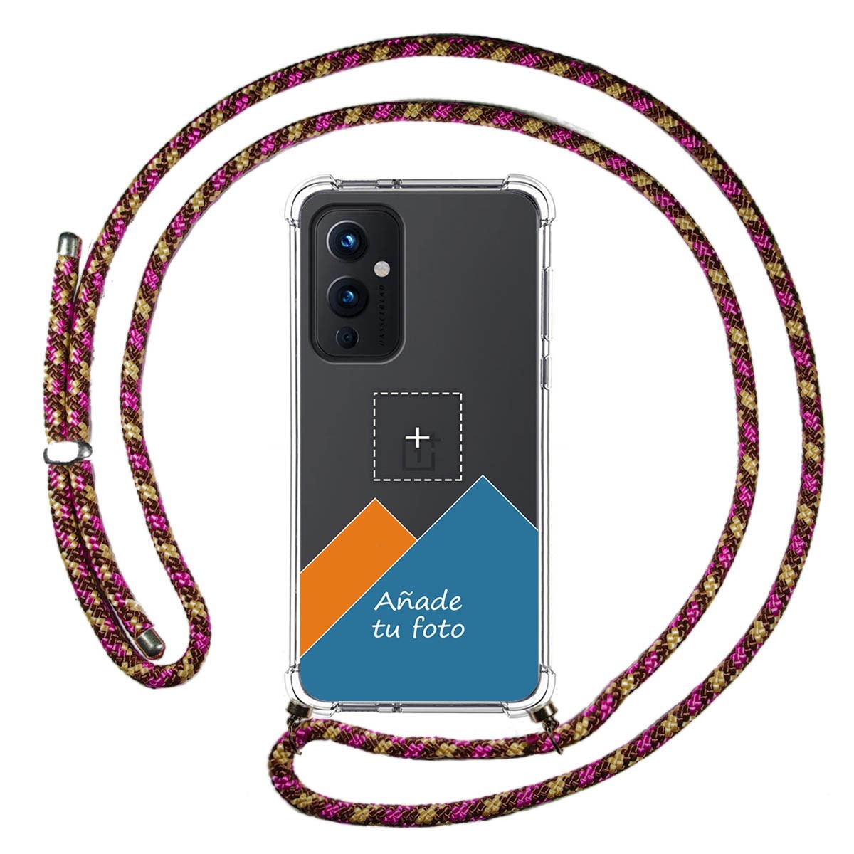 Personaliza tu Funda Colgante Transparente para OnePlus 9 5G con Cordon Rosa / Dorado Dibujo Personalizada