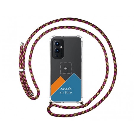 Personaliza tu Funda Colgante Transparente para OnePlus 9 5G con Cordon Rosa / Dorado Dibujo Personalizada