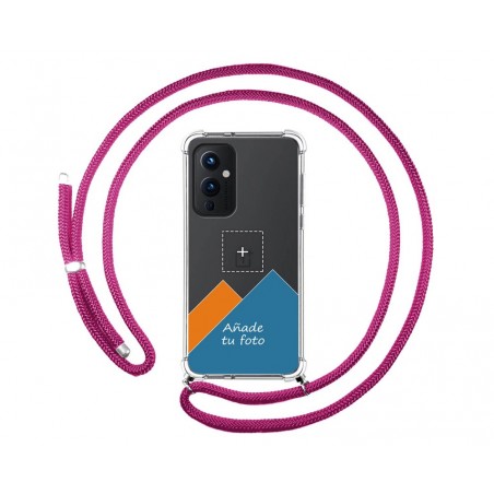 Personaliza tu Funda Colgante Transparente para OnePlus 9 5G con Cordon Rosa Fucsia Dibujo Personalizada