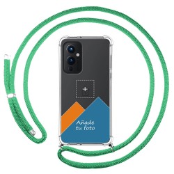 Personaliza tu Funda Colgante Transparente para OnePlus 9 5G con Cordon Verde Agua Dibujo Personalizada