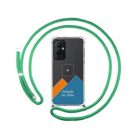 Personaliza tu Funda Colgante Transparente para OnePlus 9 5G con Cordon Verde Agua Dibujo Personalizada