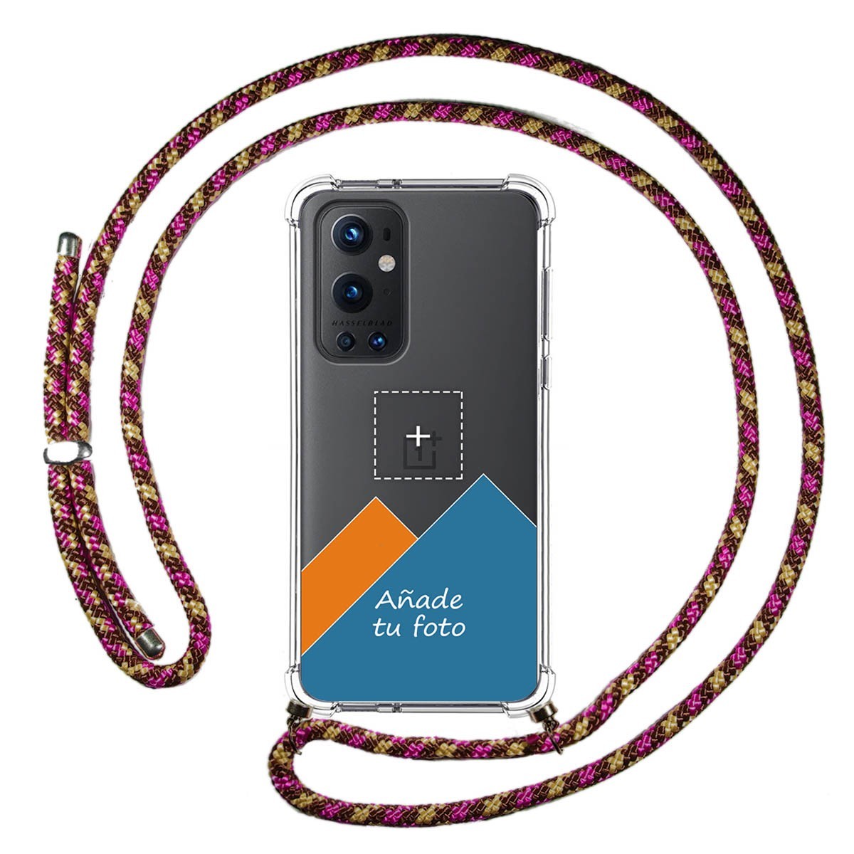Personaliza tu Funda Colgante Transparente para OnePlus 9 Pro 5G con Cordon Rosa / Dorado Dibujo Personalizada