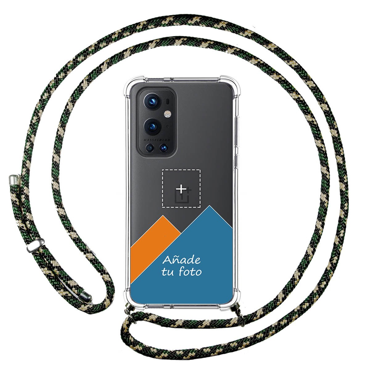 Personaliza tu Funda Colgante Transparente para OnePlus 9 Pro 5G con Cordon Verde / Dorado Dibujo Personalizada