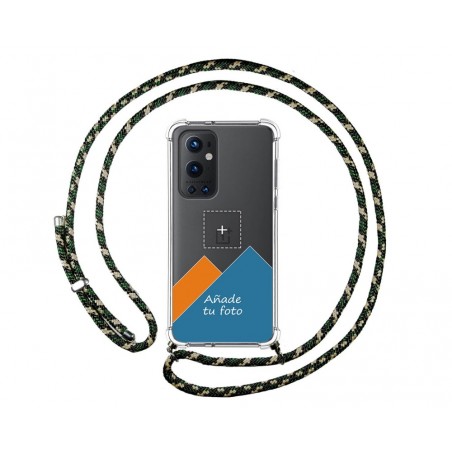 Personaliza tu Funda Colgante Transparente para OnePlus 9 Pro 5G con Cordon Verde / Dorado Dibujo Personalizada