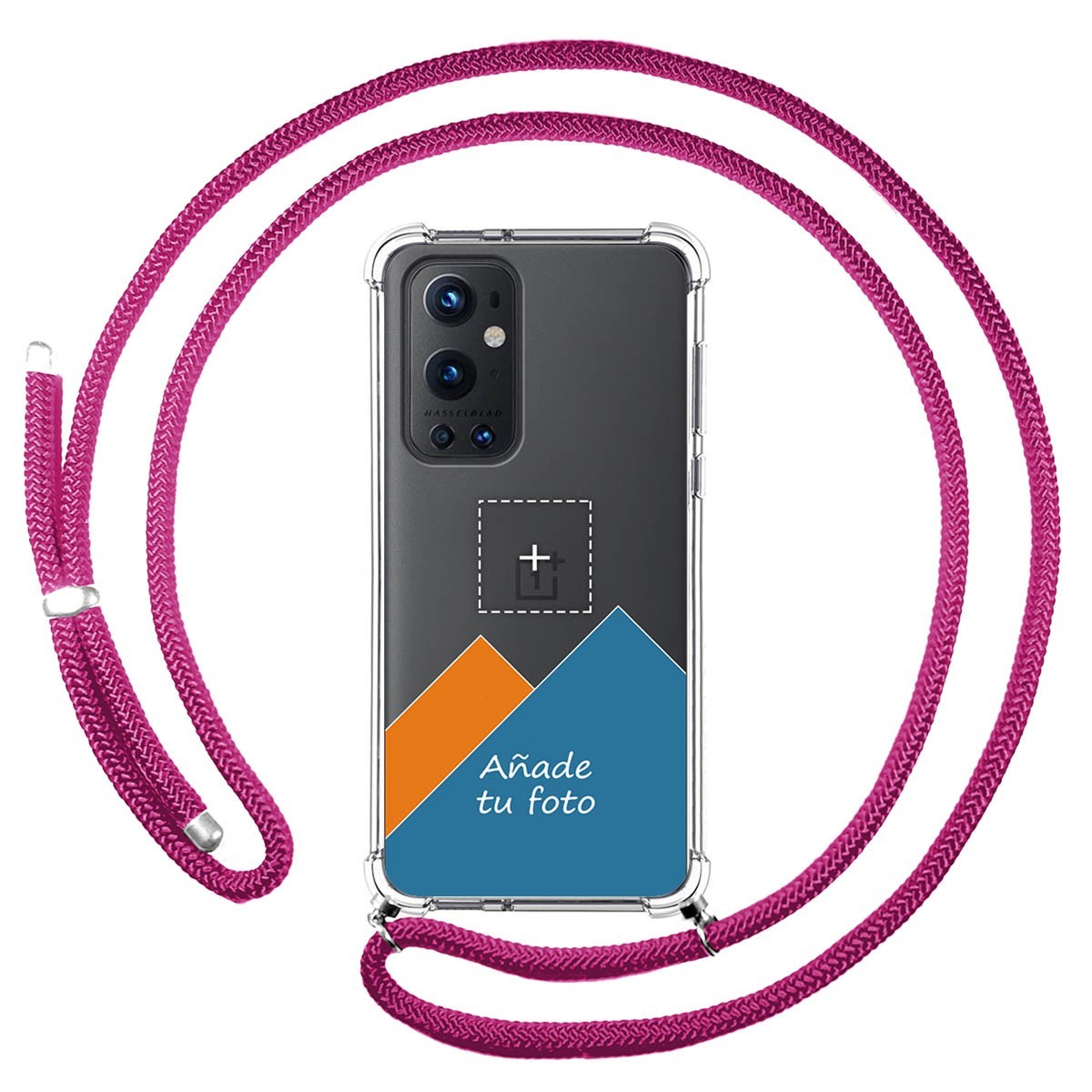 Personaliza tu Funda Colgante Transparente para OnePlus 9 Pro 5G con Cordon Rosa Fucsia Dibujo Personalizada