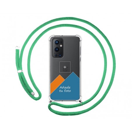 Personaliza tu Funda Colgante Transparente para OnePlus 9 Pro 5G con Cordon Verde Agua Dibujo Personalizada