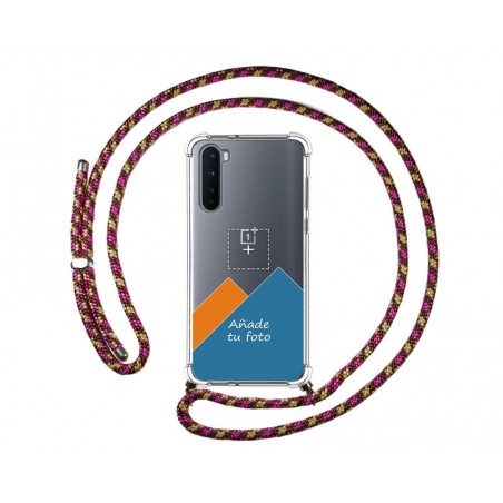 Personaliza tu Funda Colgante Transparente para OnePlus Nord con Cordon Rosa / Dorado Dibujo Personalizada