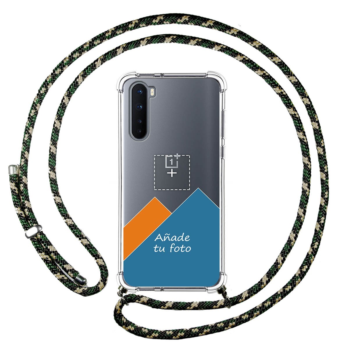 Personaliza tu Funda Colgante Transparente para OnePlus Nord con Cordon Verde / Dorado Dibujo Personalizada