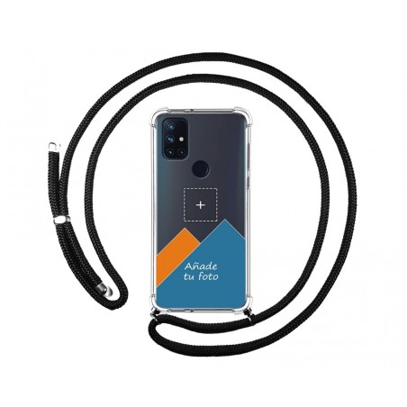 Personaliza tu Funda Colgante Transparente para OnePlus Nord N10 5G con Cordon Negro Dibujo Personalizada