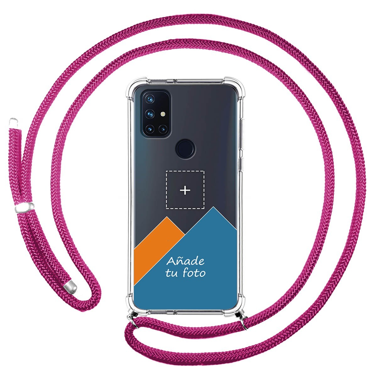 Personaliza tu Funda Colgante Transparente para OnePlus Nord N10 5G con Cordon Rosa Fucsia Dibujo Personalizada