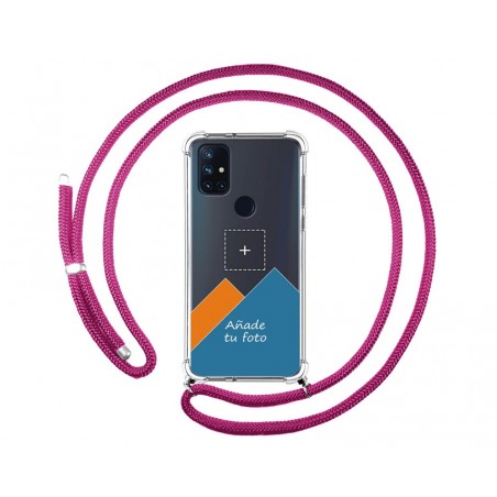Personaliza tu Funda Colgante Transparente para OnePlus Nord N10 5G con Cordon Rosa Fucsia Dibujo Personalizada