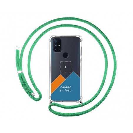 Personaliza tu Funda Colgante Transparente para OnePlus Nord N10 5G con Cordon Verde Agua Dibujo Personalizada