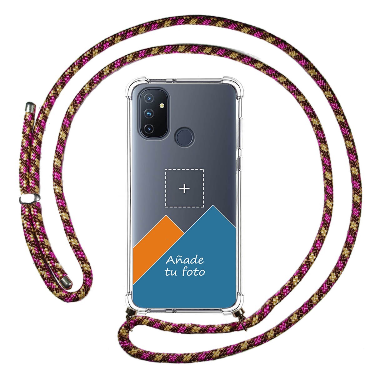 Personaliza tu Funda Colgante Transparente para OnePlus Nord N100 con Cordon Rosa / Dorado Dibujo Personalizada