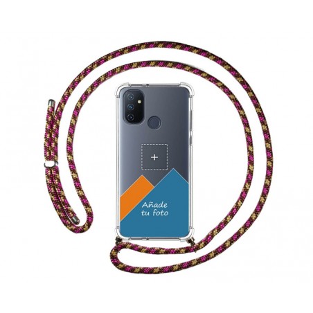 Personaliza tu Funda Colgante Transparente para OnePlus Nord N100 con Cordon Rosa / Dorado Dibujo Personalizada