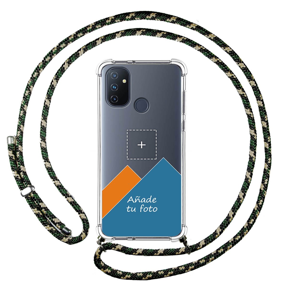 Personaliza tu Funda Colgante Transparente para OnePlus Nord N100 con Cordon Verde / Dorado Dibujo Personalizada