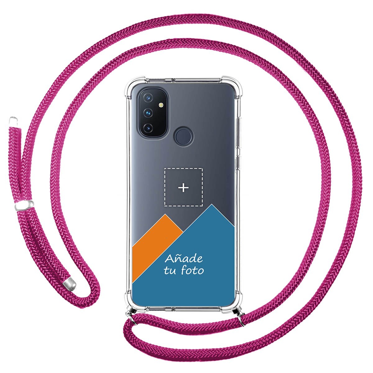 Personaliza tu Funda Colgante Transparente para OnePlus Nord N100 con Cordon Rosa Fucsia Dibujo Personalizada