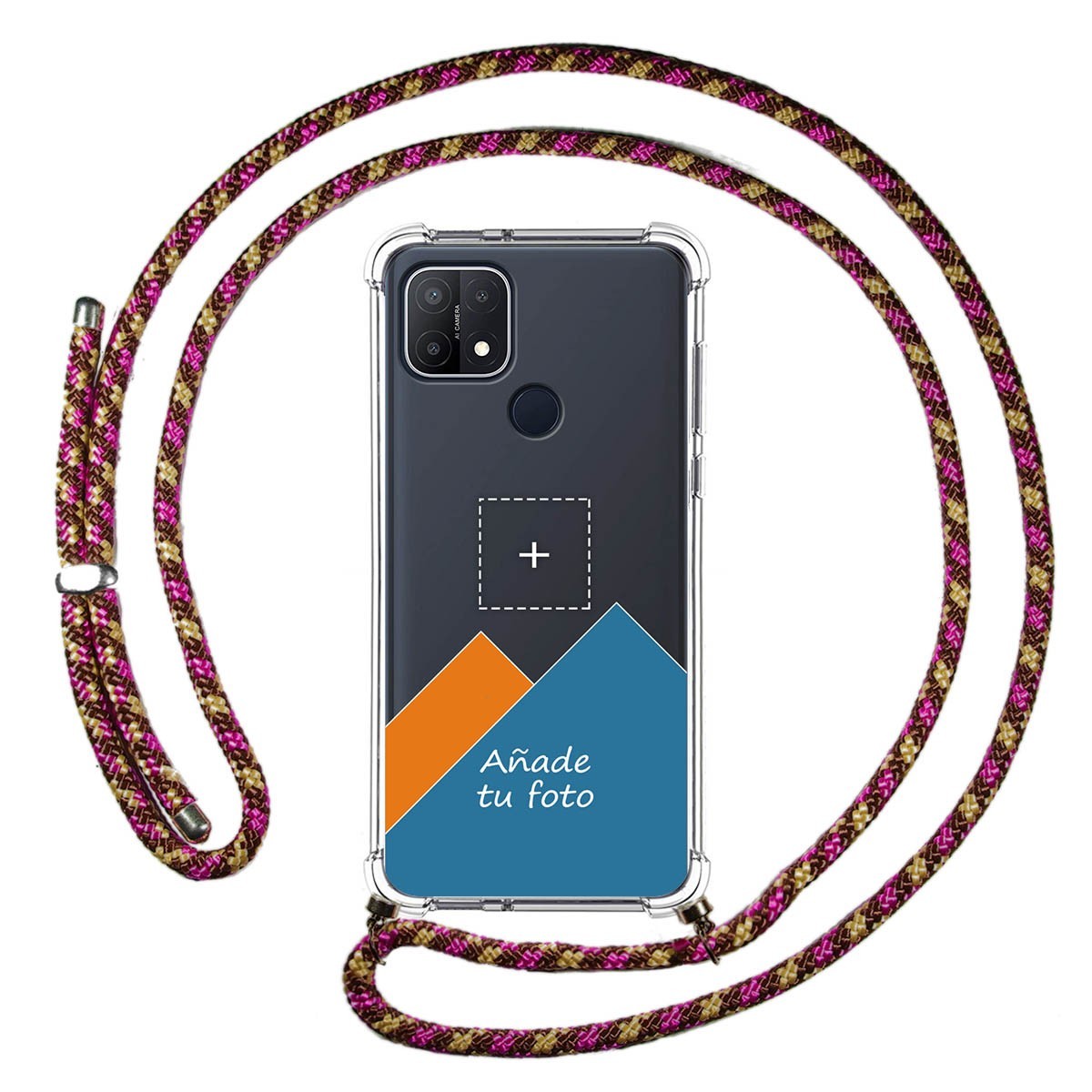 Personaliza tu Funda Colgante Transparente para Oppo A15 con Cordon Rosa / Dorado Dibujo Personalizada