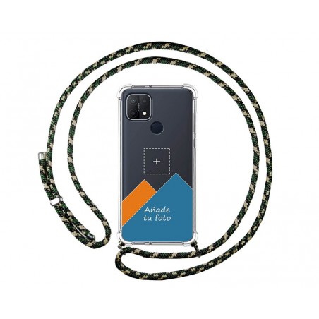 Personaliza tu Funda Colgante Transparente para Oppo A15 con Cordon Verde / Dorado Dibujo Personalizada