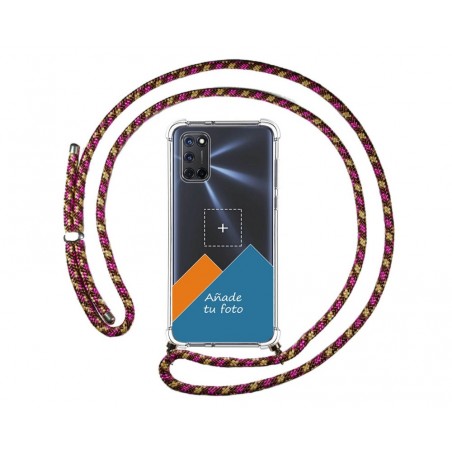 Personaliza tu Funda Colgante Transparente para Oppo A52 / A72 con Cordon Rosa / Dorado Dibujo Personalizada
