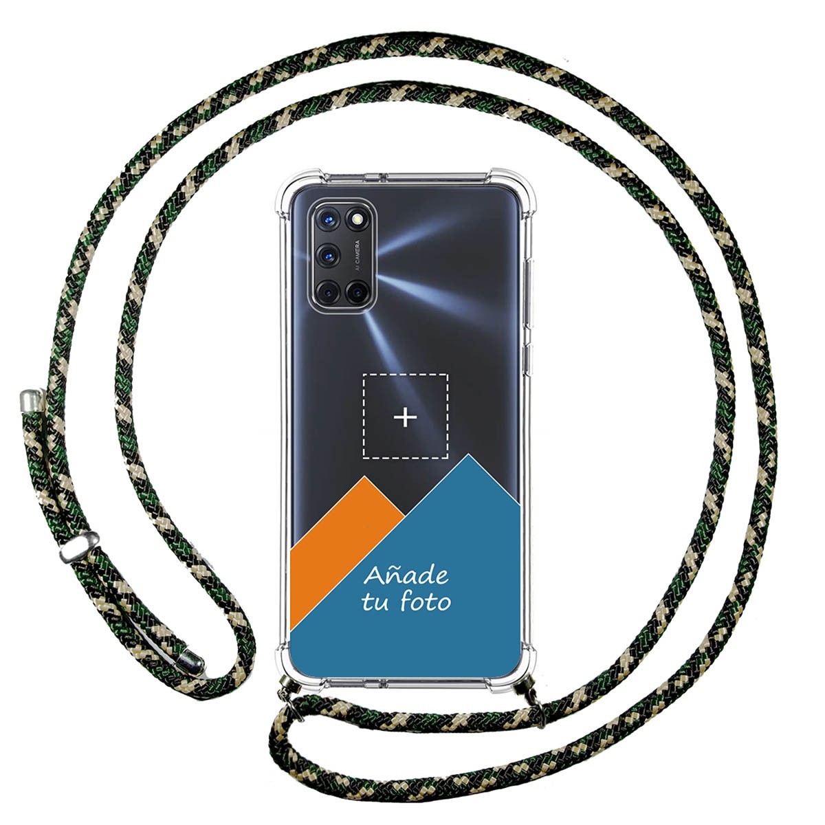 Personaliza tu Funda Colgante Transparente para Oppo A52 / A72 con Cordon Verde / Dorado Dibujo Personalizada