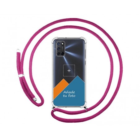 Personaliza tu Funda Colgante Transparente para Oppo A52 / A72 con Cordon Rosa Fucsia Dibujo Personalizada