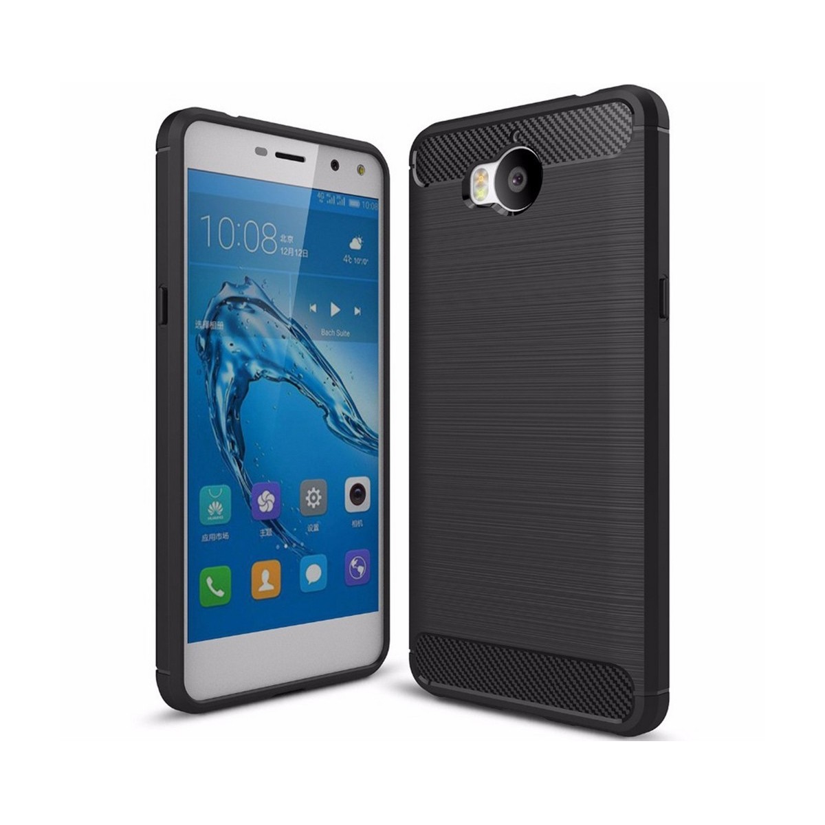 Funda Gel Tpu Tipo Carbon Negra para Huawei Y6 2017