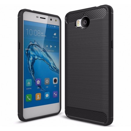 Funda Gel Tpu Tipo Carbon Negra para Huawei Y6 2017