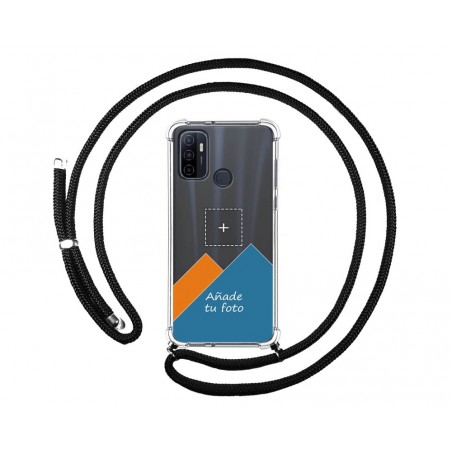 Personaliza tu Funda Colgante Transparente para Oppo A53 / A53s con Cordon Negro Dibujo Personalizada