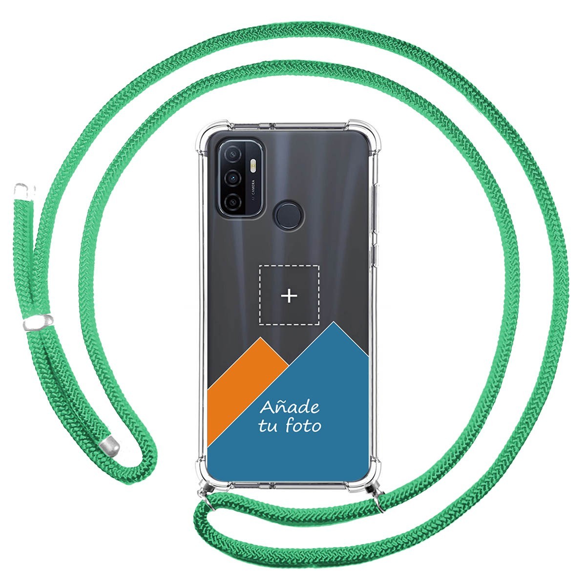 Personaliza tu Funda Colgante Transparente para Oppo A53 / A53s con Cordon Verde Agua Dibujo Personalizada