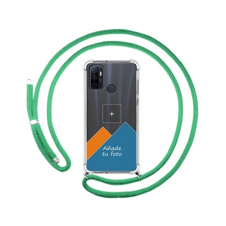 Personaliza tu Funda Colgante Transparente para Oppo A53 / A53s con Cordon Verde Agua Dibujo Personalizada