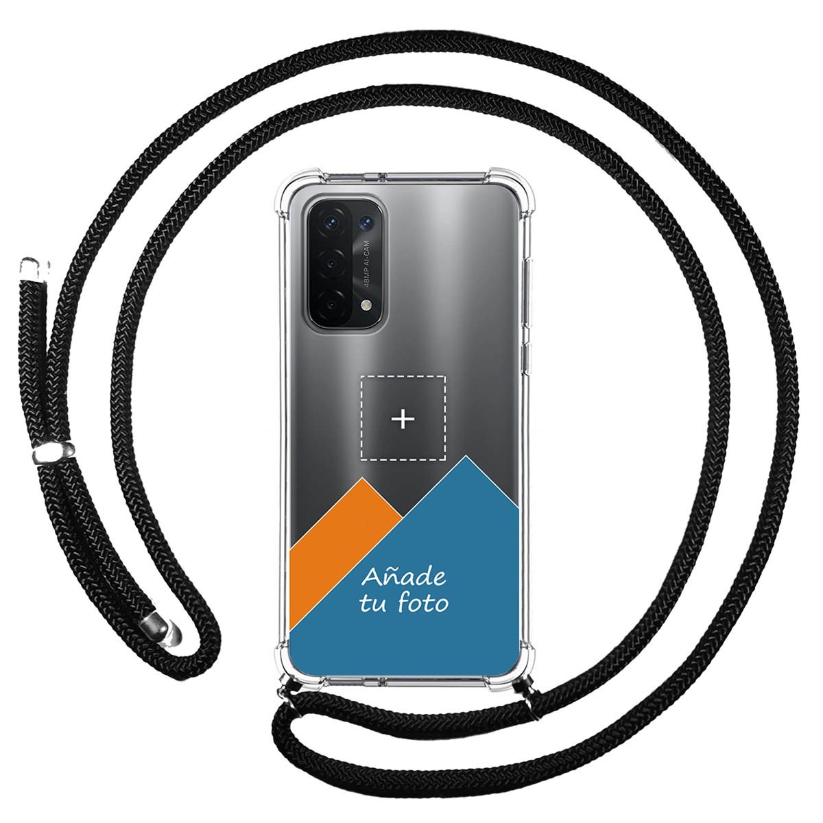 Personaliza tu Funda Colgante Transparente para Oppo A54 5G / A74 5G con Cordon Negro Dibujo Personalizada