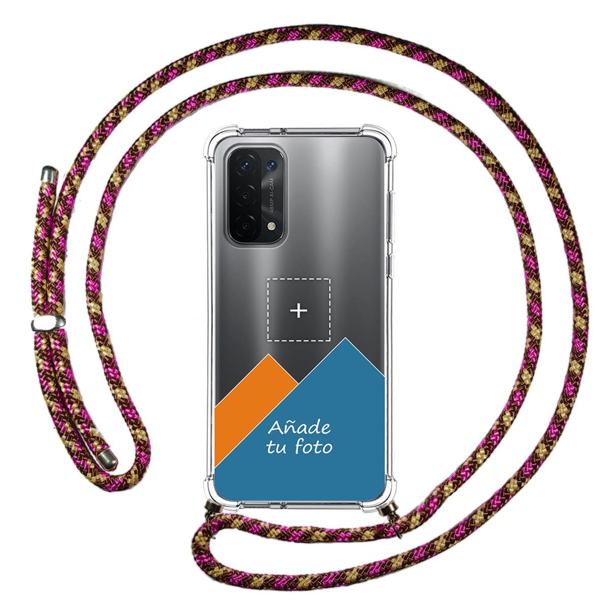 Personaliza tu Funda Colgante Transparente para Oppo A54 5G / A74 5G con Cordon Rosa / Dorado Dibujo Personalizada