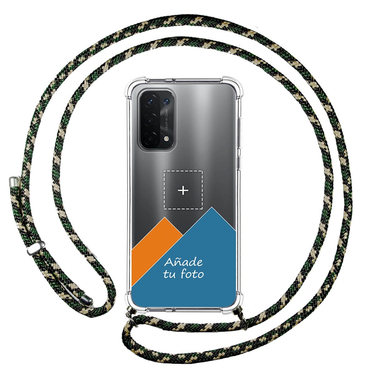 Personaliza tu Funda Colgante Transparente para Oppo A54 5G / A74 5G con Cordon Verde / Dorado Dibujo Personalizada