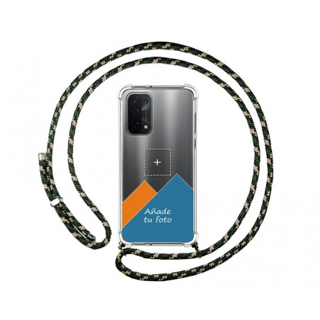 Personaliza tu Funda Colgante Transparente para Oppo A54 5G / A74 5G con Cordon Verde / Dorado Dibujo Personalizada