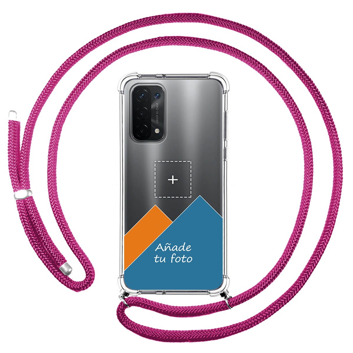 Personaliza tu Funda Colgante Transparente para Oppo A54 5G / A74 5G con Cordon Rosa Fucsia Dibujo Personalizada