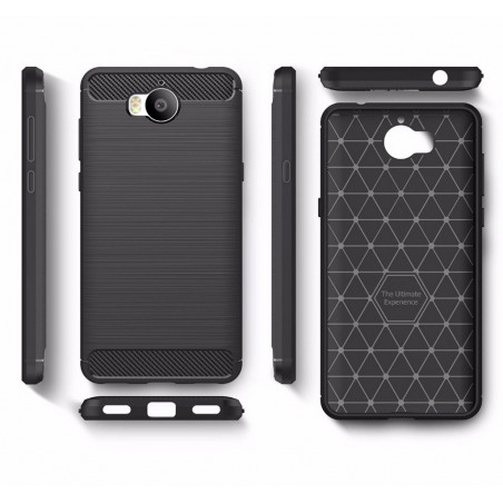 Funda Gel Tpu Tipo Carbon Negra para Huawei Y6 2017