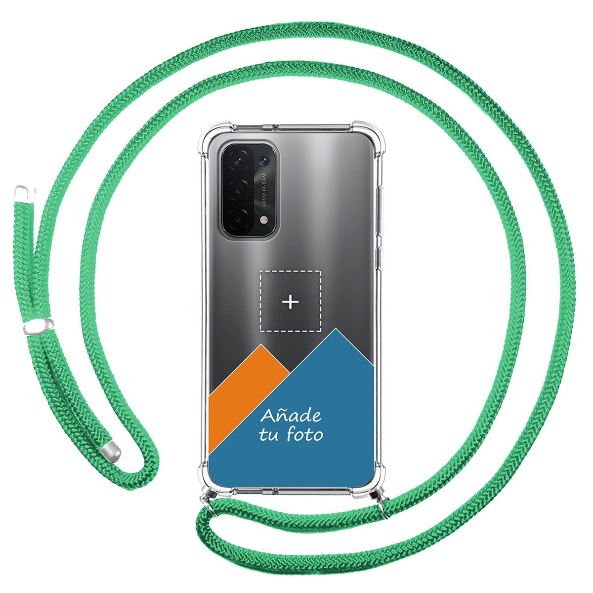 Personaliza tu Funda Colgante Transparente para Oppo A54 5G / A74 5G con Cordon Verde Agua Dibujo Personalizada