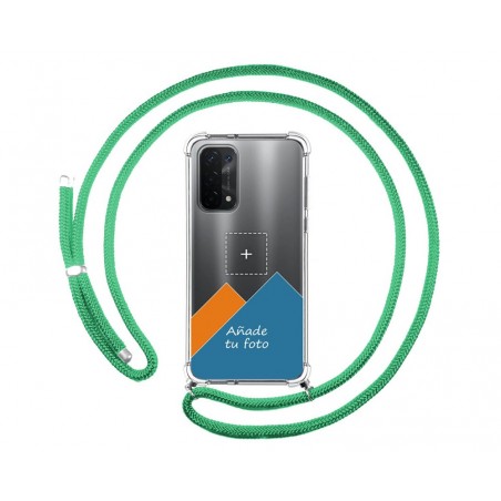 Personaliza tu Funda Colgante Transparente para Oppo A54 5G / A74 5G con Cordon Verde Agua Dibujo Personalizada