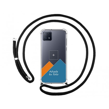 Personaliza tu Funda Colgante Transparente para Oppo A73 5G con Cordon Negro Dibujo Personalizada